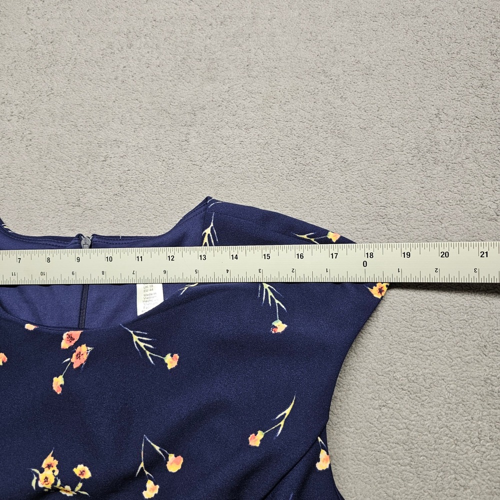 London Times Navy Blue Floral Fit and Flare Cap Sleeve Dress Womens Size 14 - Picture 5 of 10